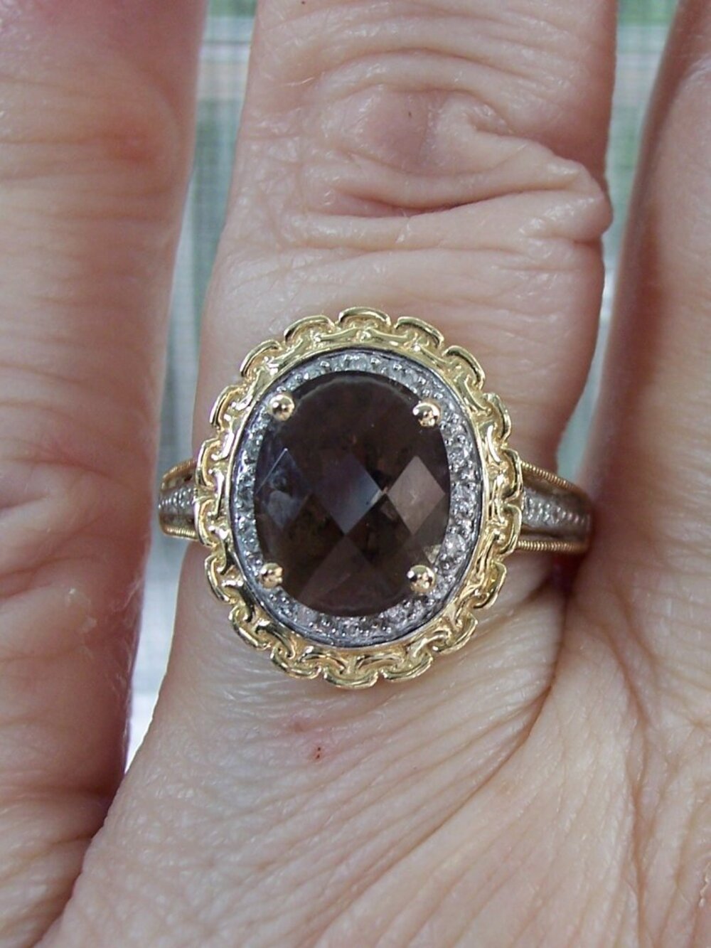14K Yellow Gold Smoky Quartz & Diamond Halo Ring Women's Size 7 - Picture 12 of 12